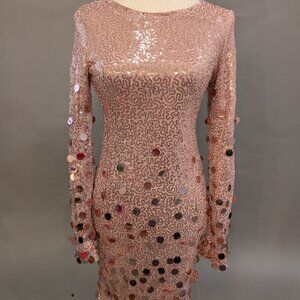 ✨ Blush Sequin Mesh Mini Dress | Rose Gold Sparkle Bodycon | Holiday NWT